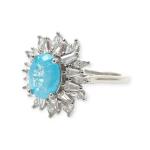 925 Sterling Silver Ring in Flower Shape with Beautiful Sky-Blue Stone